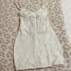 White Fox Boutique Lace Mini Dress in Cream